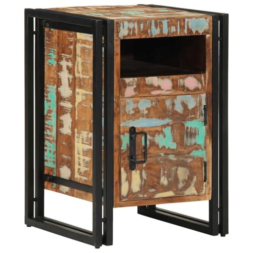 Qnhdfrt Nachttisch Schmal aus Massivem Altholz 40x40x59 cm mit Eisenrahmen Stauraum Elegantes Design Robust für Schlafzimmer von Qnhdfrt