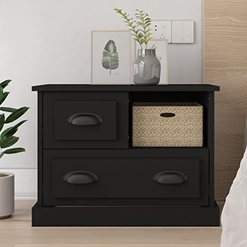 Qnhdfrt Nachttisch Schwarz 60x39x45 cm aus Holzwerkstoff mit 2 Schubladen und Fach, Elegantes Design für Schlafzimmer Qnhdfrt Nachttisch Schwarz 60x39x45 cm aus Holzwerkstoff mit 2 Schubladen und Fach, Elegantes Design für Schlafzimmer von Qnhdfrt
