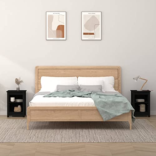 Qnhdfrt Nachttisch Schwarz Massivholz Kiefer 2er Set 40x35x55 cm mit Stauraum und robuster Oberplatte für Schlafzimmer Klassisches Design von Qnhdfrt