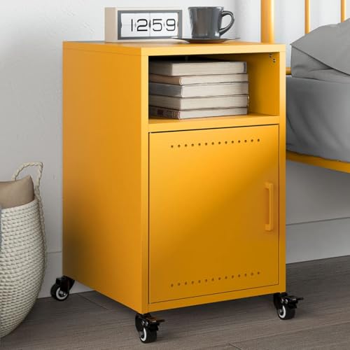 Qnhdfrt Nachttisch Senfgelb 36x39x59 cm mit Rollen - Kaltgewalzter Stahl Schmaler Nachttischschrank für Schlafzimmer, Stauraum und Modernes Design von Qnhdfrt