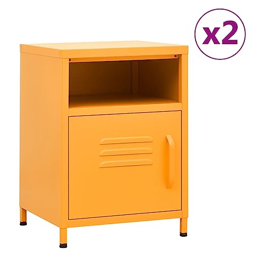 Qnhdfrt Nachttisch Senfgelb aus Stahl Modern 35x35x51 cm Schmal mit Stauraum und Wandbefestigung für Schlafzimmer 2er Set von Qnhdfrt