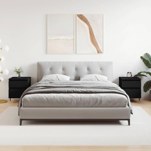 Qnhdfrt Nachttisch Set 2 STK Schwarz Modernes Design Holzwerkstoff Metallbeine 40x35x50 cm Stauraum für Schlafzimmer von Qnhdfrt