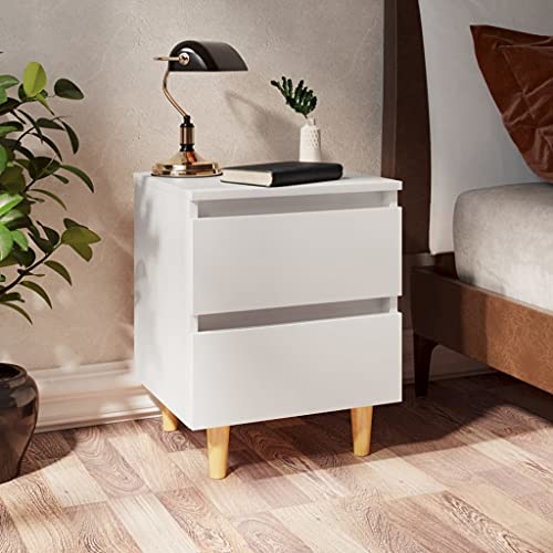 Qnhdfrt Nachttisch Set 2 STK Weiß mit Kiefernholz Beinen und 2 Schubladen 40x35x50 cm Kommode für Schlafzimmer von Qnhdfrt