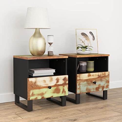 Qnhdfrt Nachttisch Set 2 STK aus Massivholz Schmal mit Schublade Metallbeine Industriestil für Schlafzimmer Kommode Möbel Qnhdfrt Nachttisch Set 2 STK aus Massivholz Schmal mit Schublade Metallbeine Industriestil für Schlafzimmer Kommode Möbel von Qnhdfrt