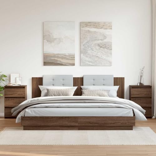 Qnhdfrt Nachttisch Set 2 STK. Braun Eiche Optik 40x35x62,5 cm mit 3 Schubladen Multifunktional für Schlafzimmer Beistelltisch von Qnhdfrt