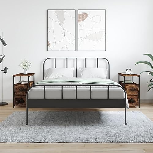 Qnhdfrt Nachttisch Set 2 STK. Räuchereiche Schmaler Kleiner Beistelltisch 30x60x60 cm aus Holzwerkstoff mit Eisenrahmen Modernes Design für Schlafzimmer und Wohnzimmer von Qnhdfrt