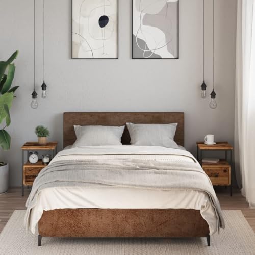 Qnhdfrt Nachttisch Set 2 Stück Altholz-Optik 34x36x50cm Holzwerkstoff Eisen Beistelltisch Kommode mit Stauraum für Schlafzimmer und Wohnzimmer Qnhdfrt Nachttisch Set 2 Stück Altholz-Optik 34x36x50cm Holzwerkstoff Eisen Beistelltisch Kommode mit Stauraum für Schlafzimmer und Wohnzimmer von Qnhdfrt