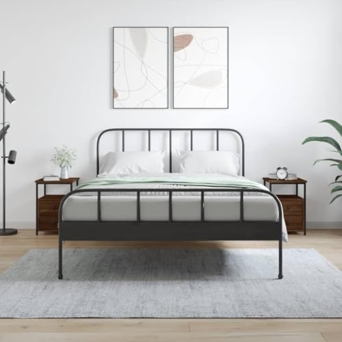 Qnhdfrt Nachttisch Set 2 Stück Braun Eichen-Optik 34x35,5x50cm Holzwerkstoff mit Eisenrahmen Industrieller Stil Verstellbare Beine für Schlafzimmer und Wohnzimmer von Qnhdfrt