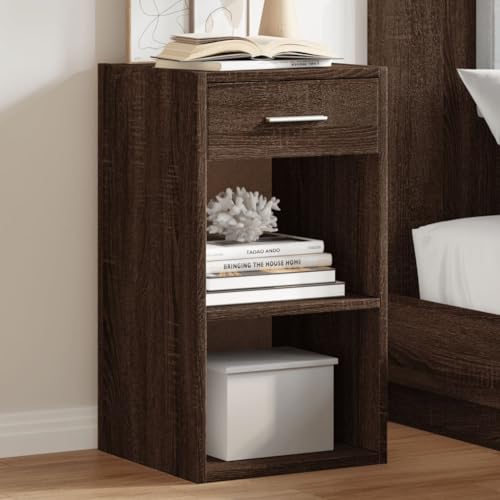 Qnhdfrt Nachttisch Set 2 Stück Braun Eichen-Optik aus Holzwerkstoff 35x34x65 cm mit Schublade und offenen Fächern für Schlafzimmer Wohnzimmer oder Büro Elegantes Design und Langlebigkeit von Qnhdfrt