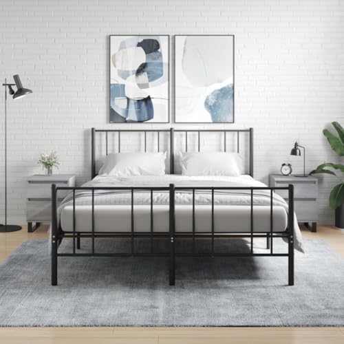 Qnhdfrt Nachttisch Set 2 Stück Grau Sonoma 40x35x50 cm Holzwerkstoff und Metall Modernes Design mit Schublade und Fach für Schlafzimmer von Qnhdfrt