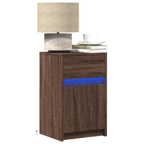 Qnhdfrt Nachttisch Set 2 Stück mit LED Beleuchtung Braun Eiche Holzwerkstoff 38x34x61 cm Schmaler Beistelltisch mit Schublade für Schlafzimmer von Qnhdfrt