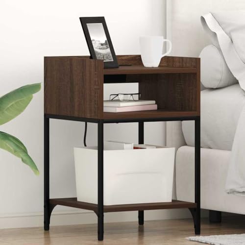 Qnhdfrt Nachttisch Set 2er Modernes Holz in Brauneiche 40x40x61 cm schmaler Nachtschrank mit 4 Regalen & Kabeldurchlass für Schlafzimmer von Qnhdfrt