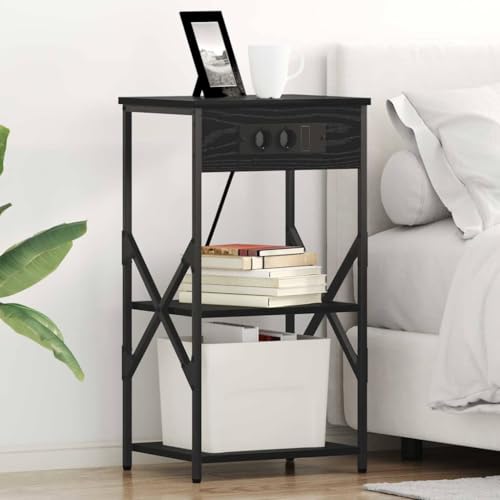 Qnhdfrt Nachttisch Set 2er Schwarze Eiche 41x31x76 cm mit Ladestation, moderner Beistelltisch mit 4 Regalen, Stabiler Holzwerkstoff Nachtschrank schmal für Schlafzimmer Wohnzimmer Qnhdfrt Nachttisch Set 2er Schwarze Eiche 41x31x76 cm mit Ladestation, moderner Beistelltisch mit 4 Regalen, Stabiler Holzwerkstoff Nachtschrank schmal für Schlafzimmer Wohnzimmer von Qnhdfrt