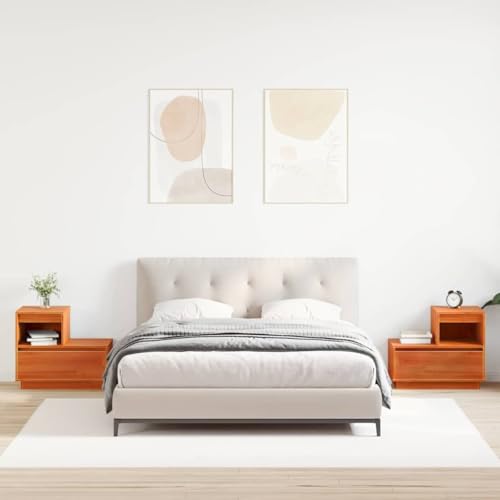 Qnhdfrt Nachttisch Set 2er Wachsbraun 60x34x51 cm Kiefer Massivholz Moderne Kommode mit Schublade Robuste Nachtkommode für Schlafzimmer und Wohnzimmer von Qnhdfrt