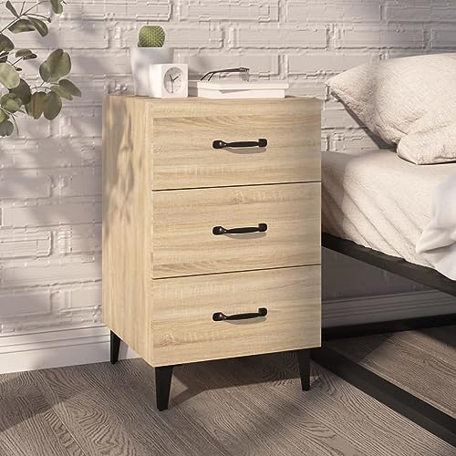 Qnhdfrt Nachttisch Sonoma-Eiche Holzwerkstoff 40x40x66 cm Schmal mit 3 Schubladen Stauraum Schlafzimmer Möbel von Qnhdfrt