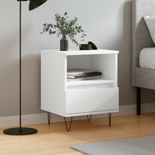 Qnhdfrt Nachttisch Weiß 40x35x50 cm Holzwerkstoff Metall Kleiner Schmaler Beistelltisch mit Schublade für Schlafzimmer Modernes Design von Qnhdfrt