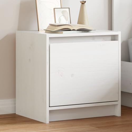 Qnhdfrt Nachttisch Weiß Massivholz Kiefer 40x30,5x40 cm Schmaler Beistelltisch mit Stauraum für Schlafzimmer – Robustes Design und Elegante Holzmaserung von Qnhdfrt