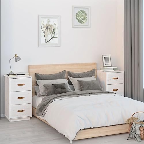 Qnhdfrt Nachttisch Weiß Massivholz Kiefer 40x40x75 cm 2er Set mit 3 Schubladen für Schlafzimmer Multifunktional als Beistelltisch von Qnhdfrt