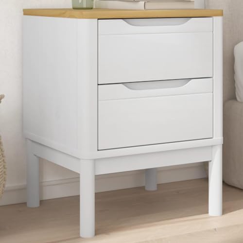 Qnhdfrt Nachttisch Weiß Massivholz Kiefer mit 2 Schubladen 45x39x57 cm Schmaler Nachtschrank für Schlafzimmer Stauraum Kommode von Qnhdfrt