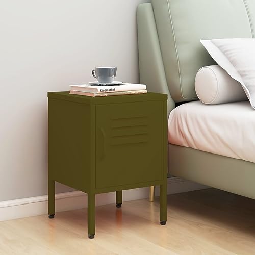 Qnhdfrt Nachttisch aus Stahl Olivgrün 35x35x51 cm mit verstellbarem Regal und Schloss - Moderner schmaler Nachtschrank für Schlafzimmer Qnhdfrt Nachttisch aus Stahl Olivgrün 35x35x51 cm mit verstellbarem Regal und Schloss - Moderner schmaler Nachtschrank für Schlafzimmer von Qnhdfrt