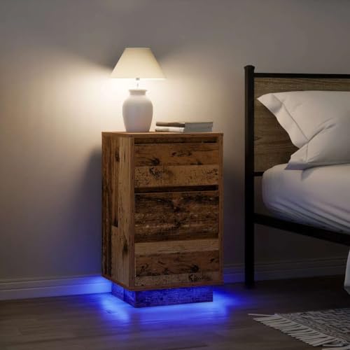 Qnhdfrt Nachttisch mit LED-Beleuchtung Altholz-Optik 38x34x65 cm Schmaler Beistelltisch für Schlafzimmer 3 Schubladen RGB Licht Stauraum Qnhdfrt Nachttisch mit LED-Beleuchtung Altholz-Optik 38x34x65 cm Schmaler Beistelltisch für Schlafzimmer 3 Schubladen RGB Licht Stauraum von Qnhdfrt