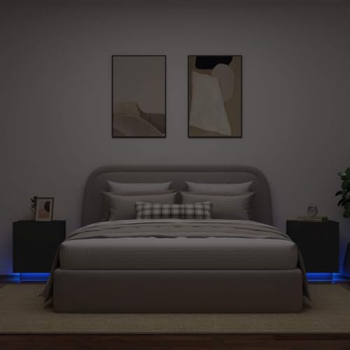 Qnhdfrt Nachttisch mit LED-Beleuchtung Schwarz Holzwerkstoff 2 STK Schmaler Beistelltisch mit Schubladen für Schlafzimmer Moderne Nachtschränke Qnhdfrt Nachttisch mit LED-Beleuchtung Schwarz Holzwerkstoff 2 STK Schmaler Beistelltisch mit Schubladen für Schlafzimmer Moderne Nachtschränke von Qnhdfrt
