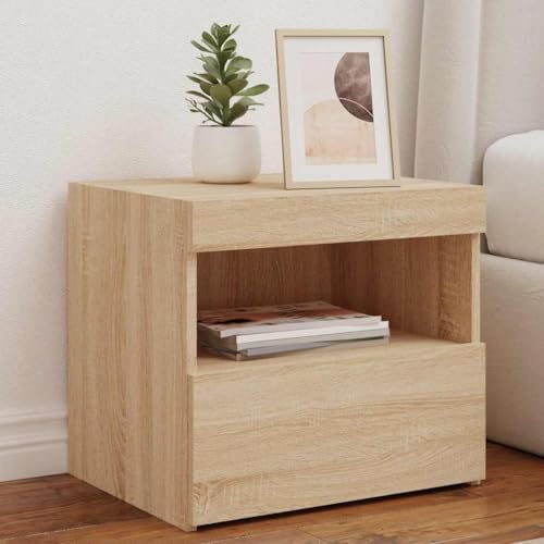 Qnhdfrt Nachttisch mit LED Beleuchtung Set 2 Stück Nachtschrank Kommode Sonoma Eiche Holzwerkstoff 50x40x45 cm Schmaler Beistelltisch für Schlafzimmer von Qnhdfrt
