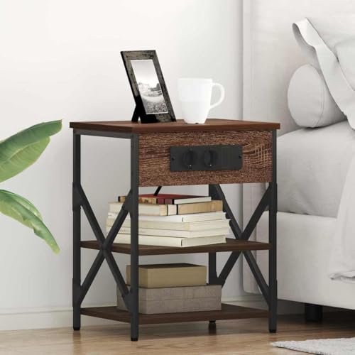 Qnhdfrt Nachttisch mit Ladestation 2er Set Braune Eiche Holzwerkstoff 41x31x51 cm Modernes Design Stauraum Nachtkommode mit Steckdose für Schlafzimmer und Wohnzimmer von Qnhdfrt