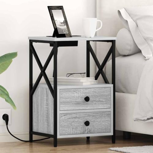 Qnhdfrt Nachttisch mit Ladestation 2er Set Grau Sonoma 40x31x60 cm Holzwerkstoff Modernes Design Robust & Stauraumreich für Schlafzimmer Wohnzimmer Flur Qnhdfrt Nachttisch mit Ladestation 2er Set Grau Sonoma 40x31x60 cm Holzwerkstoff Modernes Design Robust & Stauraumreich für Schlafzimmer Wohnzimmer Flur von Qnhdfrt