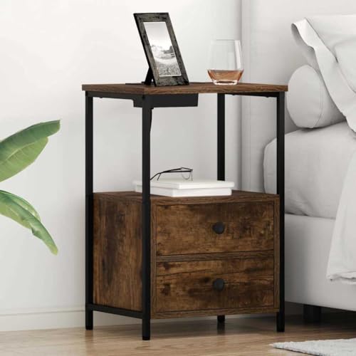 Qnhdfrt Nachttisch mit Ladestation 2er Set Räuchereiche Holzwerkstoff 40 x 31 x 60 cm Moderne Kommode mit Steckdose und USB für Schlafzimmer Nachttische von Qnhdfrt