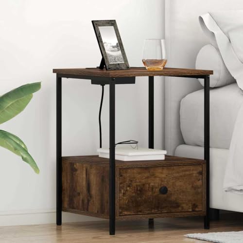 Qnhdfrt Nachttisch mit Ladestation 2er Set Räuchereiche Holzwerkstoff 42x41x56 cm Modernes Design integrierte USB Ladestation schmale Nachtkommode für Schlafzimmer Wohnzimmer von Qnhdfrt