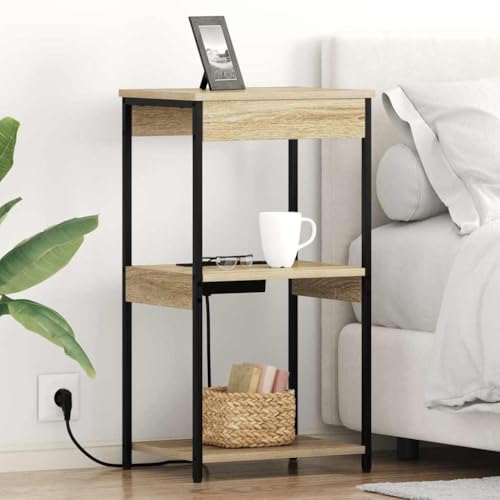 Qnhdfrt Nachttisch mit Ladestation Modern Sonoma Eiche Nachtschrank 41x31x76 cm mit Stahlbeinen & 3 Regalen Kompakter Beistelltisch für Schlafzimmer Qnhdfrt Nachttisch mit Ladestation Modern Sonoma Eiche Nachtschrank 41x31x76 cm mit Stahlbeinen & 3 Regalen Kompakter Beistelltisch für Schlafzimmer von Qnhdfrt