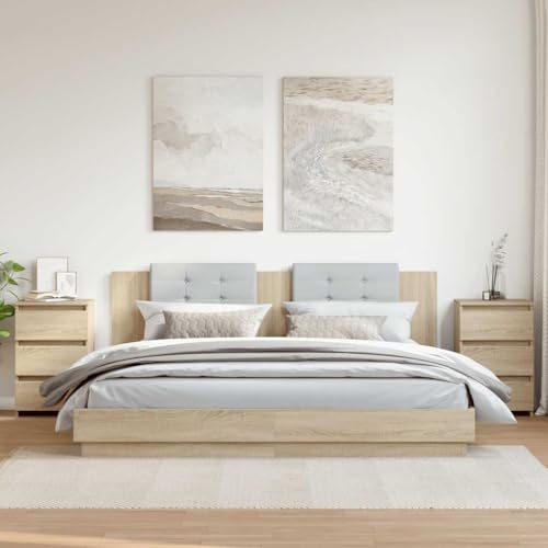 Qnhdfrt Nachttische 2 STK. Sonoma-Eiche Holzwerkstoff Nachtschrank Schmal 40x35x62,5 cm mit 3 Schubladen Schlankes Design für Schlafzimmer von Qnhdfrt