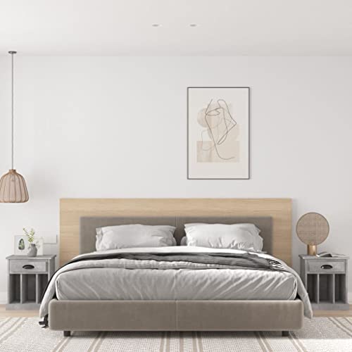 Qnhdfrt Nachttische Set 2 STK Betongrau 43x36x50 cm Moderner Nachttisch mit Schublade und Fächern Stauraum Schlafzimmer von Qnhdfrt