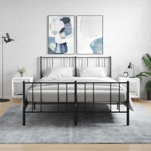 Qnhdfrt Nachttische Set 2 STK Weiß Schmal Holzwerkstoff Metallbeine Modernes Design Stauraum für Schlafzimmer 40x35x50 cm von Qnhdfrt