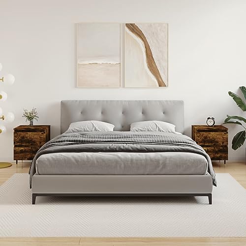 Qnhdfrt Nachttische Set 2 STK. Räuchereiche 40x35x50 cm mit 2 Schubladen Holzwerkstoff und Eisen für Schlafzimmer Modernes Design und Praktischer Stauraum von Qnhdfrt