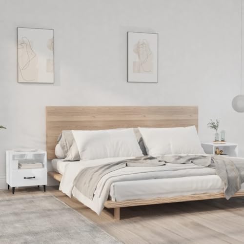 Qnhdfrt Nachttische Set 2 Stück Hochglanz-Weiß Holzwerkstoff mit Schublade und Ablage | Modernes Design für Schlafzimmer | Schmal 40x35x47.5 cm von Qnhdfrt