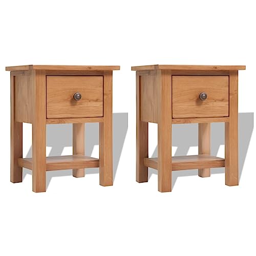 Qnhdfrt Nachttische aus Massivholz Eiche 2er Set mit Schublade Rustikales Design 36x30x47 cm für Schlafzimmer Beistelltische von Qnhdfrt