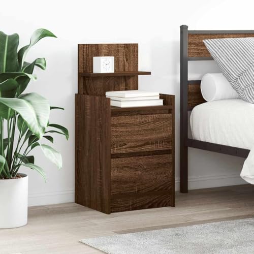 Qnhdfrt Nachttische mit 2 Schubladen Set Braun Eichen-Optik Schlankes Design 38x34x80 cm für Schlafzimmer von Qnhdfrt