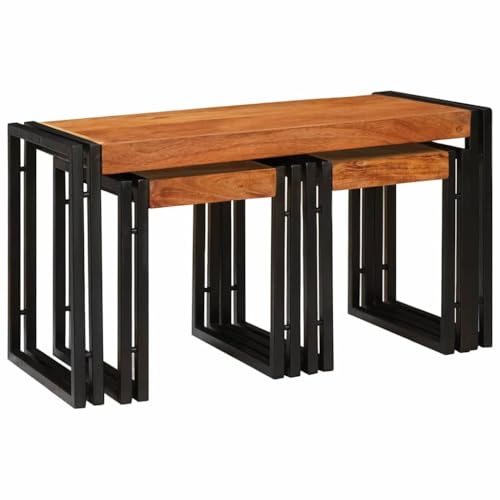 Qnhdfrt Nesting Beistelltisch Set aus Massivholz Akazie in Braun und Schwarz mit Industriellem Design 82 cm + 2 Mittelgroße Tische Platzsparend und Robust für Wohnzimmer Schlafzimmer und Balkon Qnhdfrt Nesting Beistelltisch Set aus Massivholz Akazie in Braun und Schwarz mit Industriellem Design 82 cm + 2 Mittelgroße Tische Platzsparend und Robust für Wohnzimmer Schlafzimmer und Balkon von Qnhdfrt