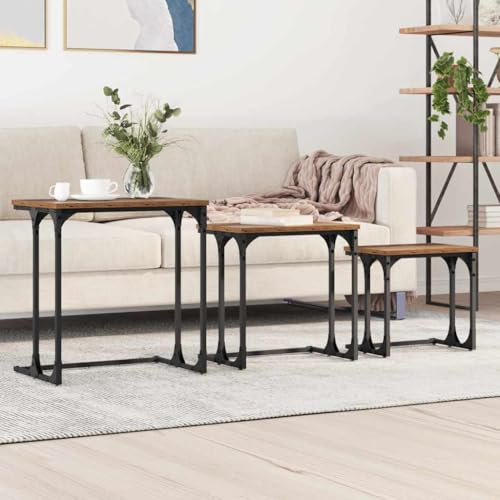 Qnhdfrt Nesting Couchtisch Altholz 50,5x35x53 cm 3er Set aus Holzwerkstoff und Stahl Industrial Chic platzsparend for Living Room Bedroom Corridor Qnhdfrt Nesting Couchtisch Altholz 50,5x35x53 cm 3er Set aus Holzwerkstoff und Stahl Industrial Chic platzsparend for Living Room Bedroom Corridor von Qnhdfrt