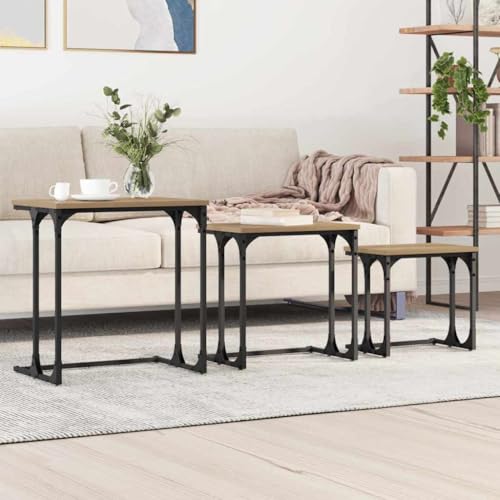Qnhdfrt Nesting Couchtisch Eiche Handwerklich 3er Set 50,5x35x53 cm aus Holzwerkstoff und Stahl Modernes Industrial Design Platzsparend für Wohnzimmer Schlafzimmer Flur Qnhdfrt Nesting Couchtisch Eiche Handwerklich 3er Set 50,5x35x53 cm aus Holzwerkstoff und Stahl Modernes Industrial Design Platzsparend für Wohnzimmer Schlafzimmer Flur von Qnhdfrt
