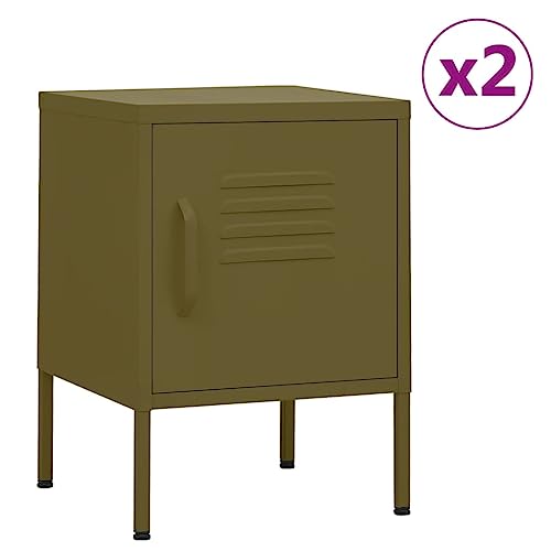 Qnhdfrt Olivgrüne Nachttische Set 2 Stück Schmal aus Stahl 35x35x51 cm mit Verstellbarem Einlegeboden Wandbefestigung für Schlafzimmer Modern von Qnhdfrt