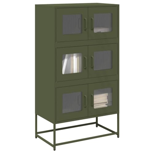 Qnhdfrt Olivgrünes Highboard Sideboard Schrank aus Stahl 68x39x123 cm mit 6 Türen für Wohnzimmer Küche Flur viel Stauraum von Qnhdfrt