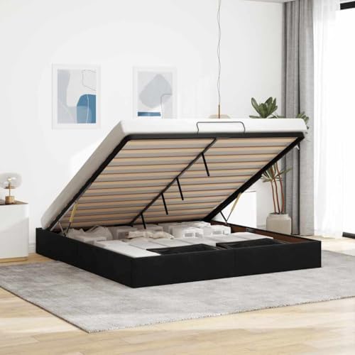 Qnhdfrt Ottomanbett Schwarz 180x200 cm mit Stauraum und hydraulischem Hebemechanismus Samtstoff Bettgestell für modernes Schlafzimmer von Qnhdfrt