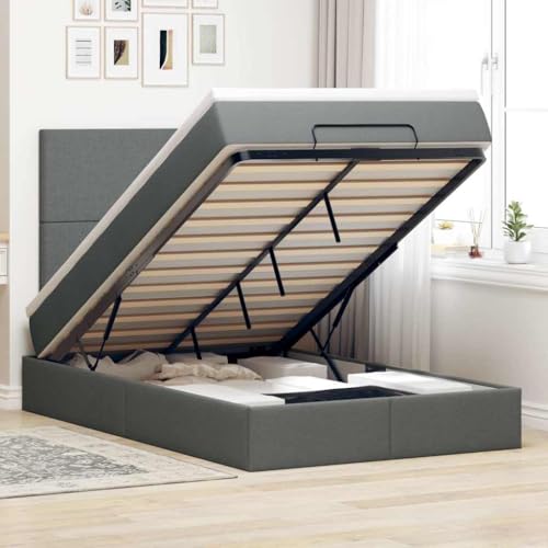 Qnhdfrt Ottomanbett mit Matratze 120x200 cm Dunkelgrau Stoff Bettgestell mit LED Beleuchtung und hydraulischem Stauraum, für Schlafzimmer Gästebett von Qnhdfrt