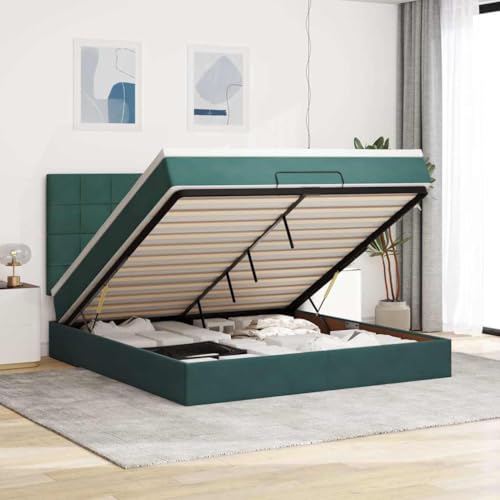 Qnhdfrt Ottomanbett mit Matratze 160x200 cm Dunkelgrün Samt Stoff Bettgestell mit LED Beleuchtung Hydraulischer Hebemechanismus und Taschenfederkern Matratze für Schlafzimmer Gästebett Qnhdfrt Ottomanbett mit Matratze 160x200 cm Dunkelgrün Samt Stoff Bettgestell mit LED Beleuchtung Hydraulischer Hebemechanismus und Taschenfederkern Matratze für Schlafzimmer Gästebett von Qnhdfrt