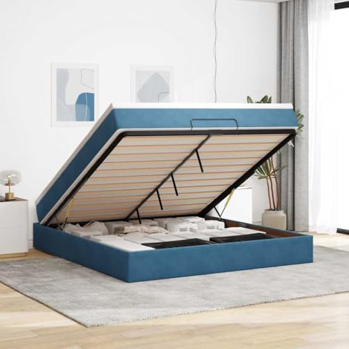 Qnhdfrt Ottomanbett mit Matratze 180x200 cm Dunkelblau Samt Stoff Taschenfederkernmatratze mit Stauraum und Hydraulikmechanismus für erholsamen Schlaf von Qnhdfrt
