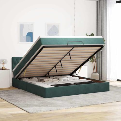 Qnhdfrt Ottomanbett mit Matratze 180x200 cm Dunkelgrün Samt Stoff Bettgestell mit Stauraum LED Beleuchtung und Taschenfederkernmatratze für Schlafzimmer und Gästezimmer Qnhdfrt Ottomanbett mit Matratze 180x200 cm Dunkelgrün Samt Stoff Bettgestell mit Stauraum LED Beleuchtung und Taschenfederkernmatratze für Schlafzimmer und Gästezimmer von Qnhdfrt