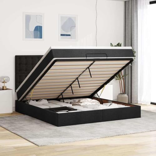 Qnhdfrt Ottomanbett mit Matratze 180x200 cm Schwarz Stoff Bettgestell mit Kopfteil und Taschenfederkernmatratze Stauraum Hydraulikmechanismus für Schlafzimmer von Qnhdfrt
